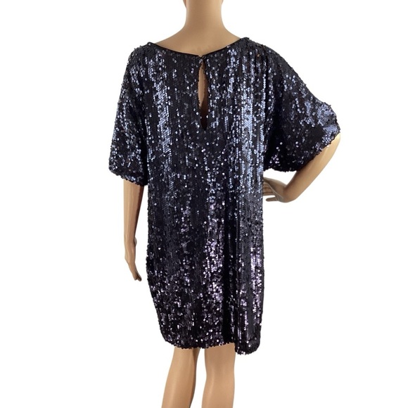 Aidan Mattox Navy Sequin Cold Shoulder Shift Dress Size 10 - Picture 5 of 7